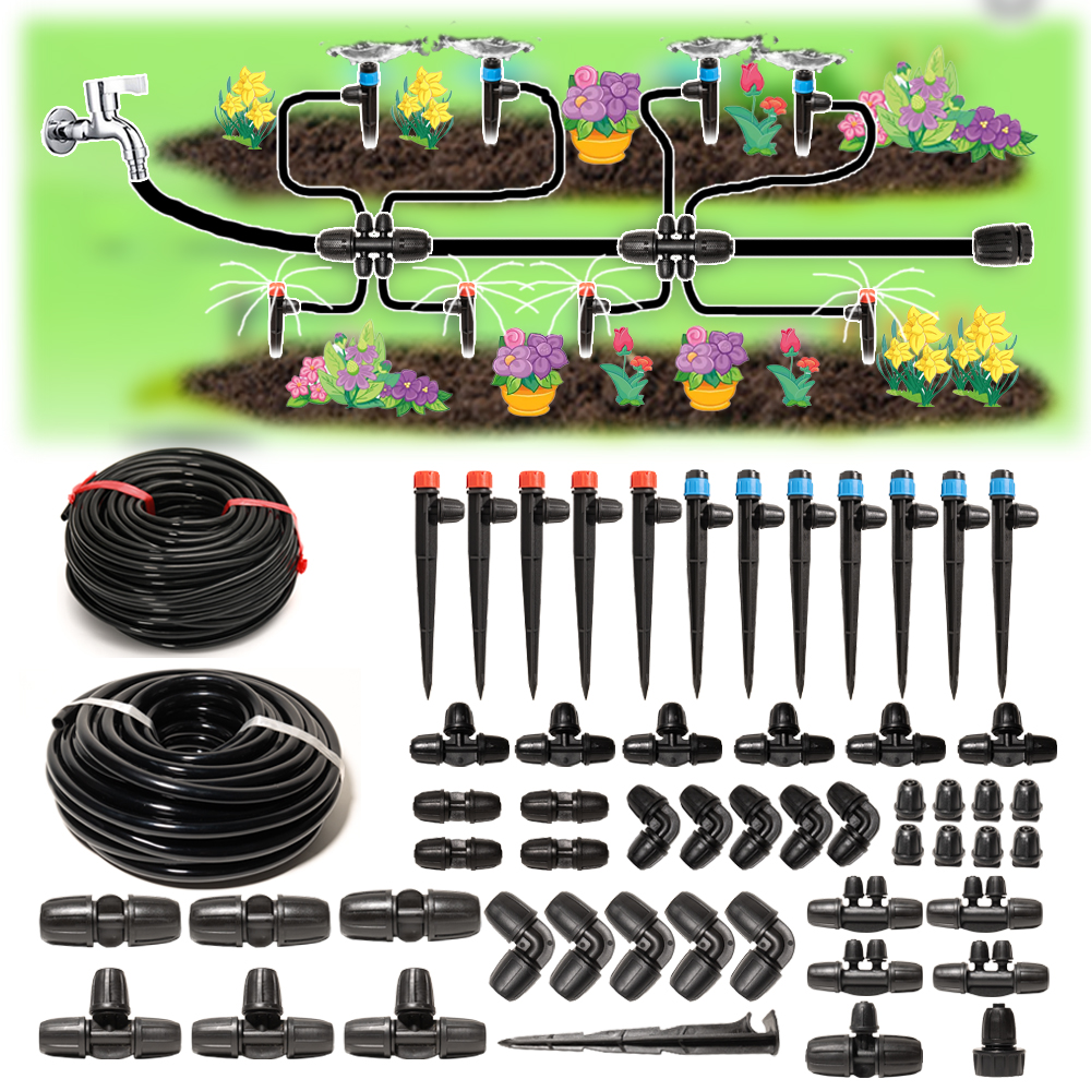 Kit d'irrigation goutte à goutte 30M avec kit d'arrosage, raccords verrouillables, micro-pulvérisateur à 360 degrés, équipement d'irrigation automatique