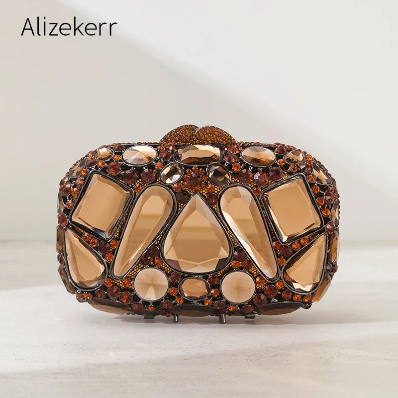 Alizekerr Glas Kristall Abend Taschen Frauen Luxus Designer Wunderschöne Diamant Mehrfarbige Metall Geldbörsen Und Handtaschen Hochzeit Party
