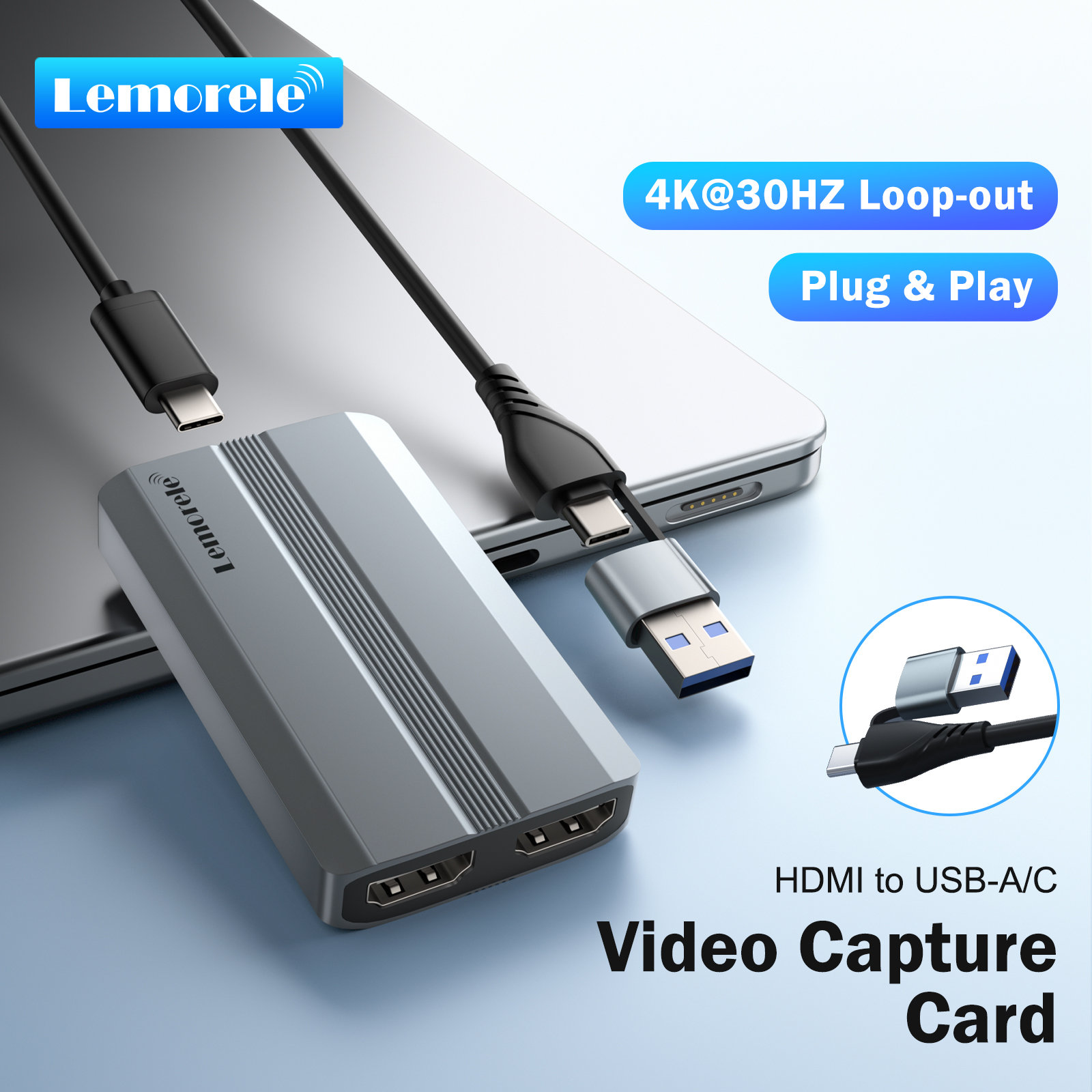 Karta przechwytująca wideo Lemorele 4K HDMI kompatybilna z USB A/Type-C do nagrywania gier i transmisji na żywo