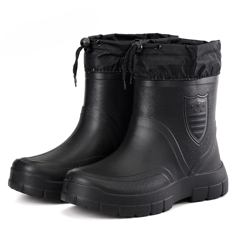 2024, vielseitige Herren-Regenstiefel, wasserdichter, leichter Outdoor-Schuh, Samtmode, kurzer Stiefel, lässiger Komfort, männliche Wasserschuhe