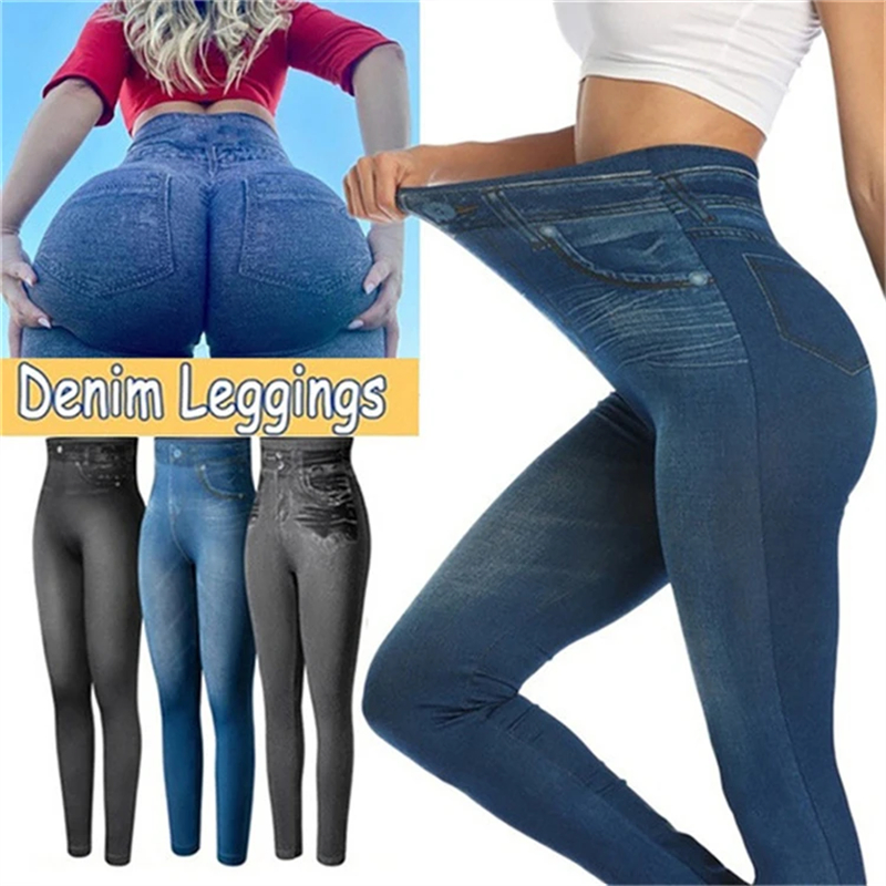Leggings de mezclilla ultraelásticos de cintura alta para mujer, pantalones ajustados con glúteos levantados, mallas elásticas cómodas