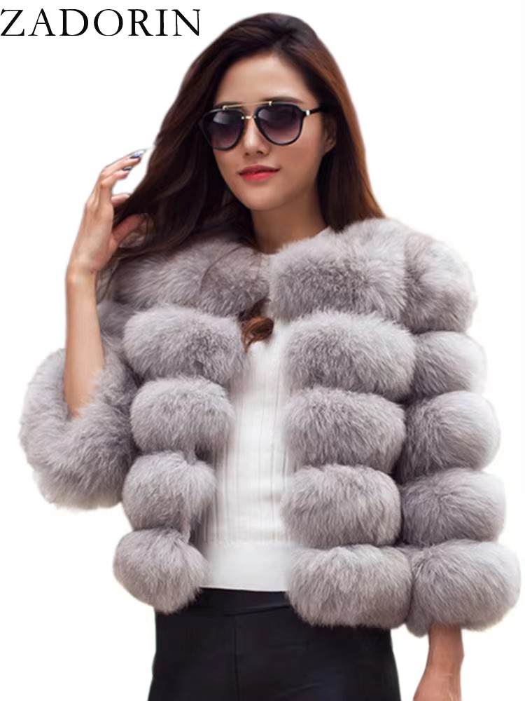 ZADORIN S-6XL manteau de vison hiver noir blanc manteau de fausse fourrure femme élégante moelleux fausse fourrure veste haut court manteaux de fourrure femme vêtements
