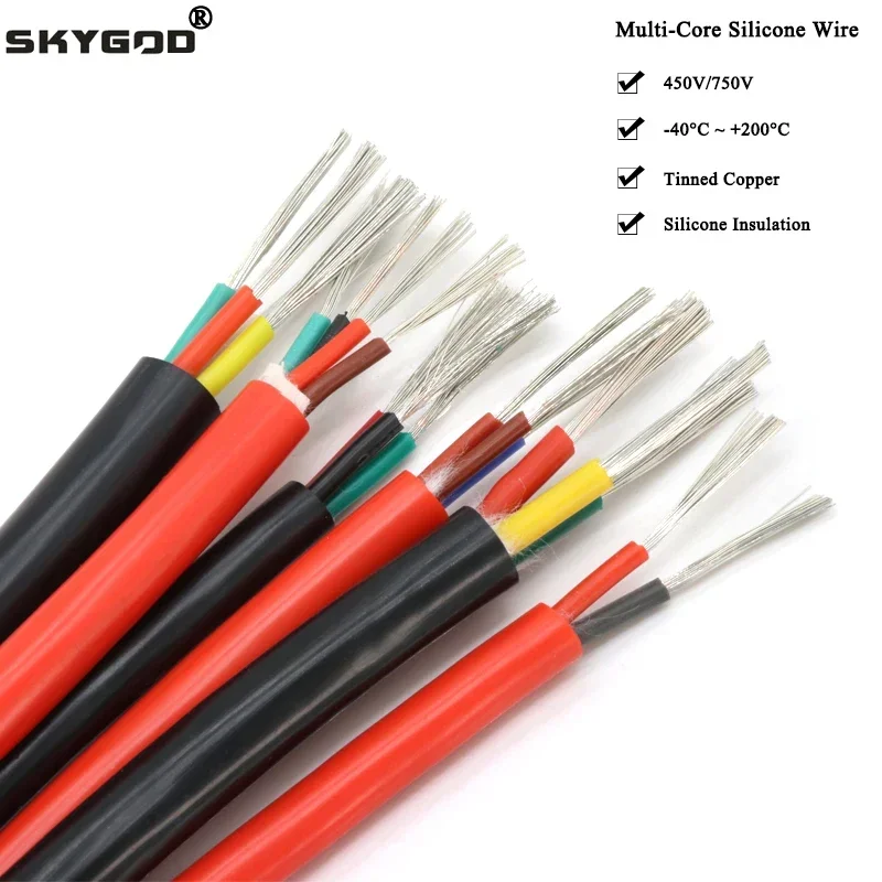 1M Kabel Karet Silikon Fleksibel Persegi 0.3 0.5 0.75 Tembaga Lapis 1 1.5 2 2.5 4 6Mm 2 3 4 6 Inti Kawat Suhu Tinggi Lembut