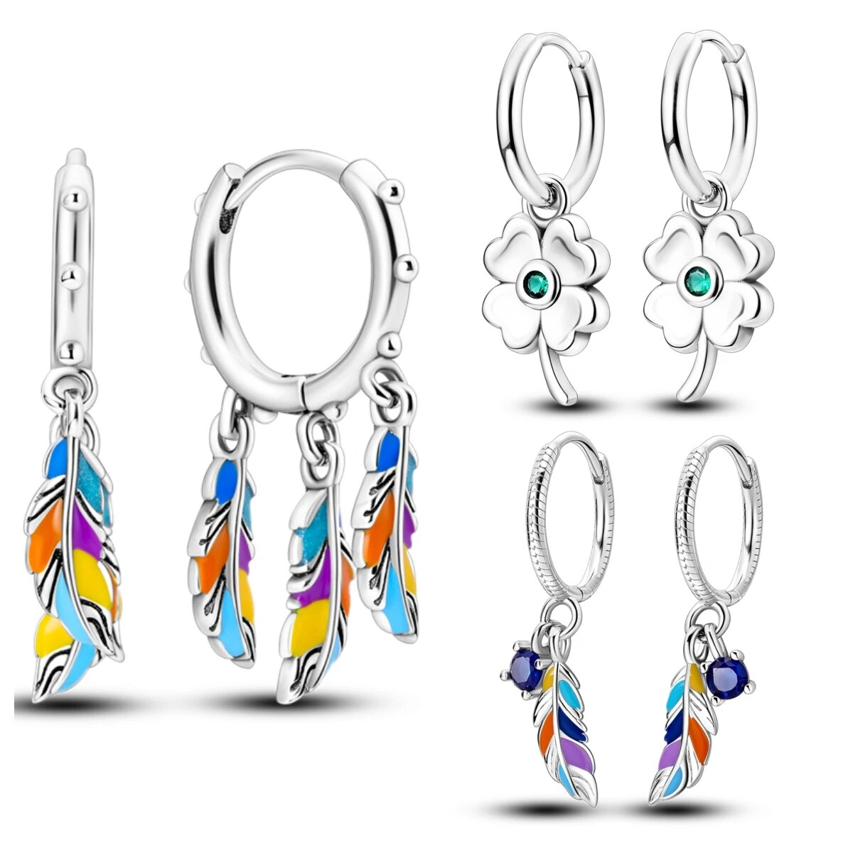 2024 ใหม่ 925 เงินเครื่องประดับหูสีสันFeather Design Dangleต่างหูLucky Wishes Bohemian Elegantสไตล์อินเทรนด์หญิงของขวัญ