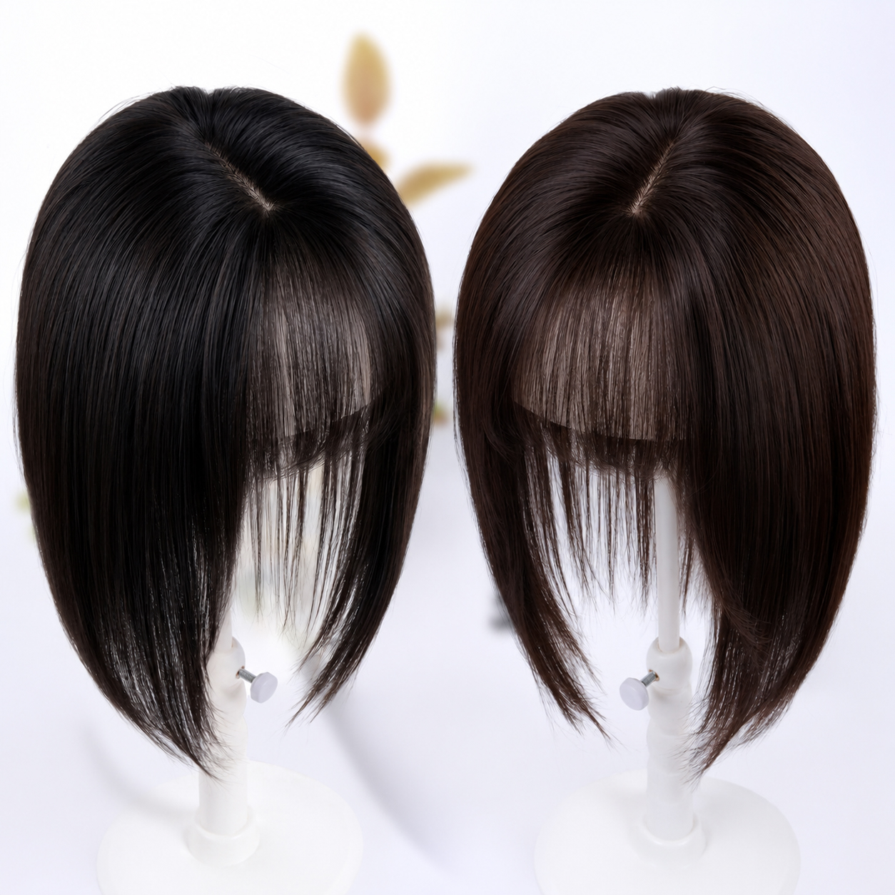 Topper de Cabello Liso Castaño para Mujer, Base de Seda, Cabello Humano Virgen, Cubierta Transpirable con Seda, Toupee con Clips