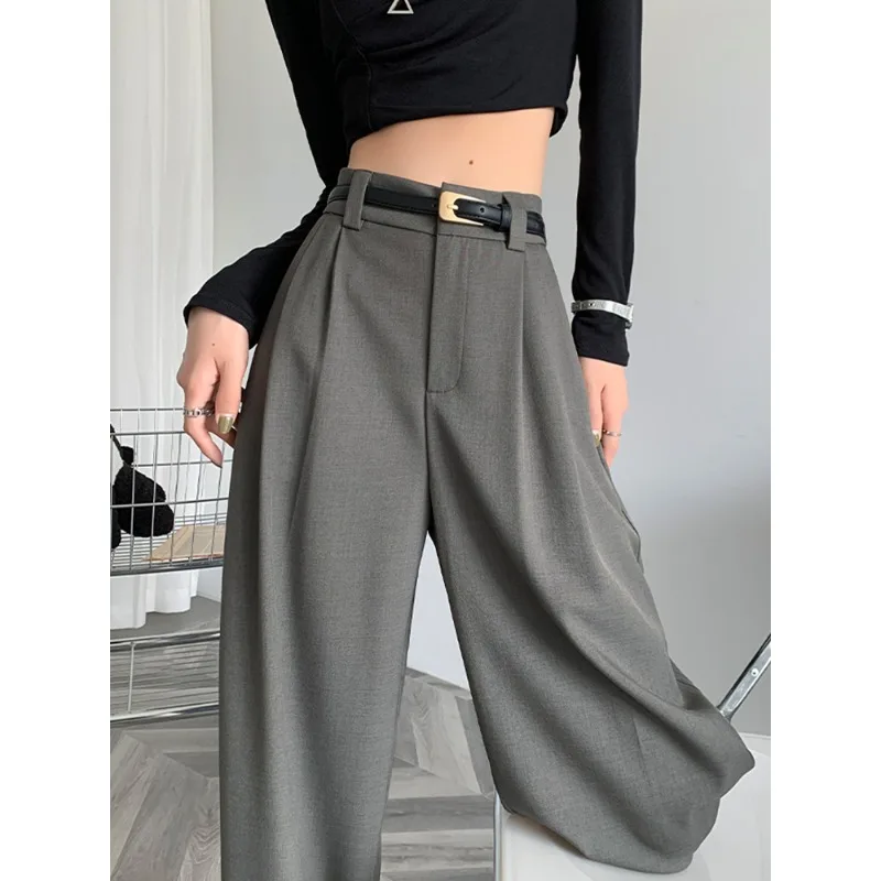 2025 Herbst Winter elegante graue Anzüge Hosen für Frauen Büro Dame hohe Taille weites Bein Mode Hose mit Taschen schwarze Hose