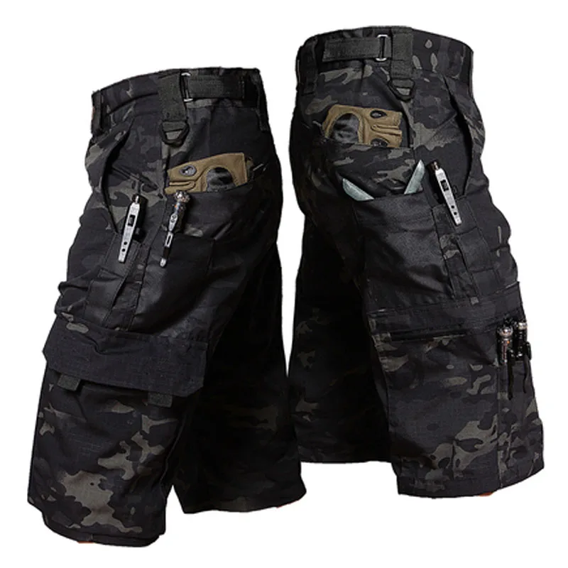Pantalones cortos Cargo para hombre, pantalones cortos tácticos de verano, Bermudas impermeables con múltiples bolsillos para exteriores, pantalones de camuflaje Ripstop para senderismo