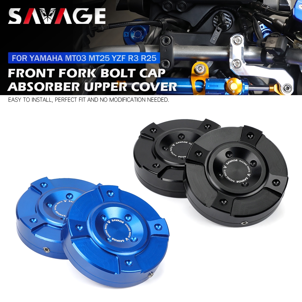 Tampas Superiores do Tubo da Suspensão Dianteira para YAMAHA MT03 MT25 YZF R25 R3 2014-2026 MT-03, Tampa Superior da Mesa de Direção com Logotipo CNC para Motocicleta