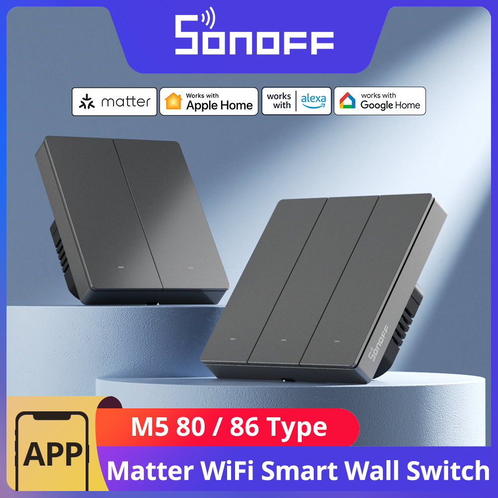 Умный настенный выключатель SONOFF M5 80/86 Type Matter с физической кнопкой, режимом отсоединяемого реле, расписанием работы и голосовым управлением через Alexa и Google Home