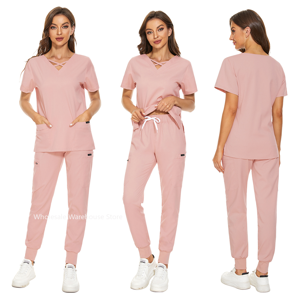 Qualität Frauen Krankenschwester Uniform mit Tasche Schönheitssalon Arbeitsuniformen Kurzarm Gesundheitsdienstleistungen Arbeitskleidung Medizinische Peelings