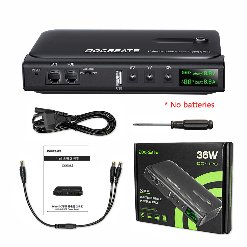 DC1036L 36 W Digitale Display UPS Uninterruptible Power Supply Anti-Reverse Verbinding 18650 Thuis Draagbare Router 5V9V12V/15 V/24 V