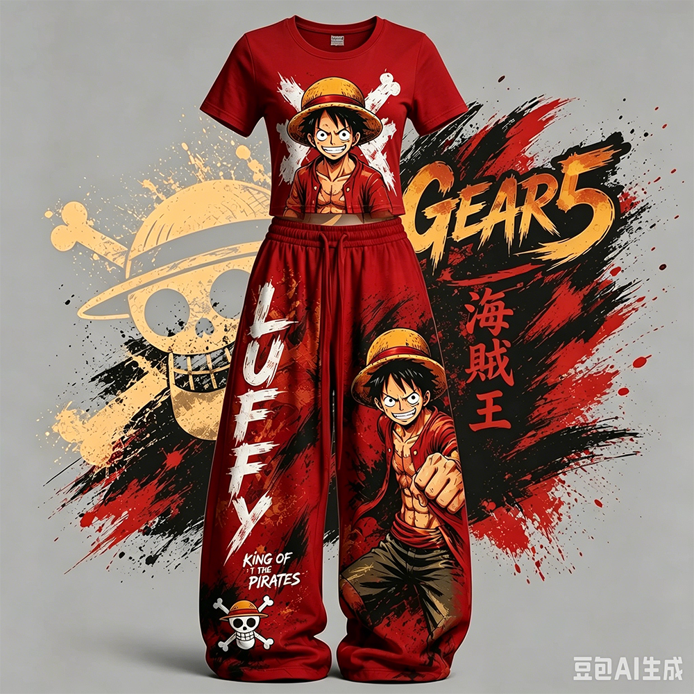 One Piece Luffy Nieuwe Hot Selling Heren Dames Korte Mouwen Broek Set Street Y2K Mode Casual T-shirt Set Amerikaanse Hip Hop Sportset
