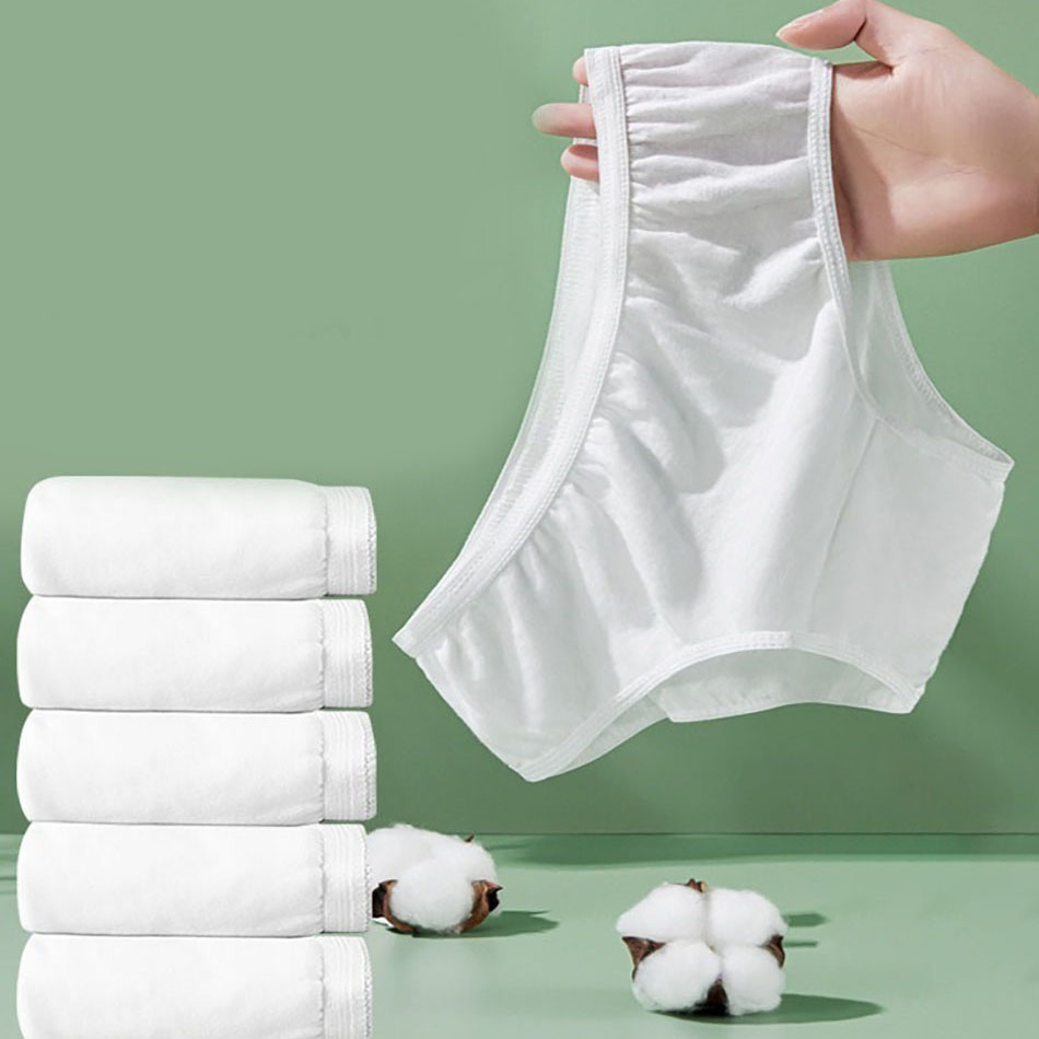 5 Pcs/Pack Convenient Travel Underwear Women Disposable Cotton Panties for Pregnant Postpartum Moms Quick Trips Daily Disposal