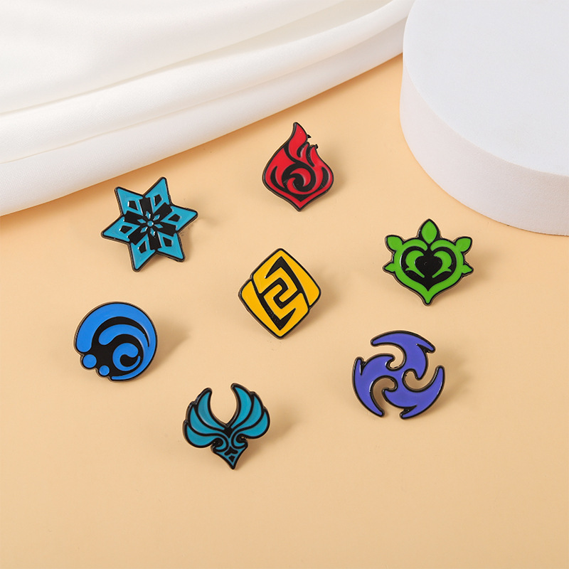 Gioco Spilla Spilli Anime Naturale 7 Elementi Forma Fuoco Acqua di Ghiaccio Distintivo Smalto Lega Spilla Gioielli Regalo Per Gli Amici Accessori