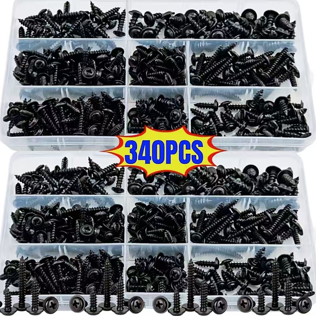340pcs Self-Tapping Screw Assortment Kit -  Black Carbon Steel Screws with Black Zinc Coating,  for Wood, Plastic, Metal