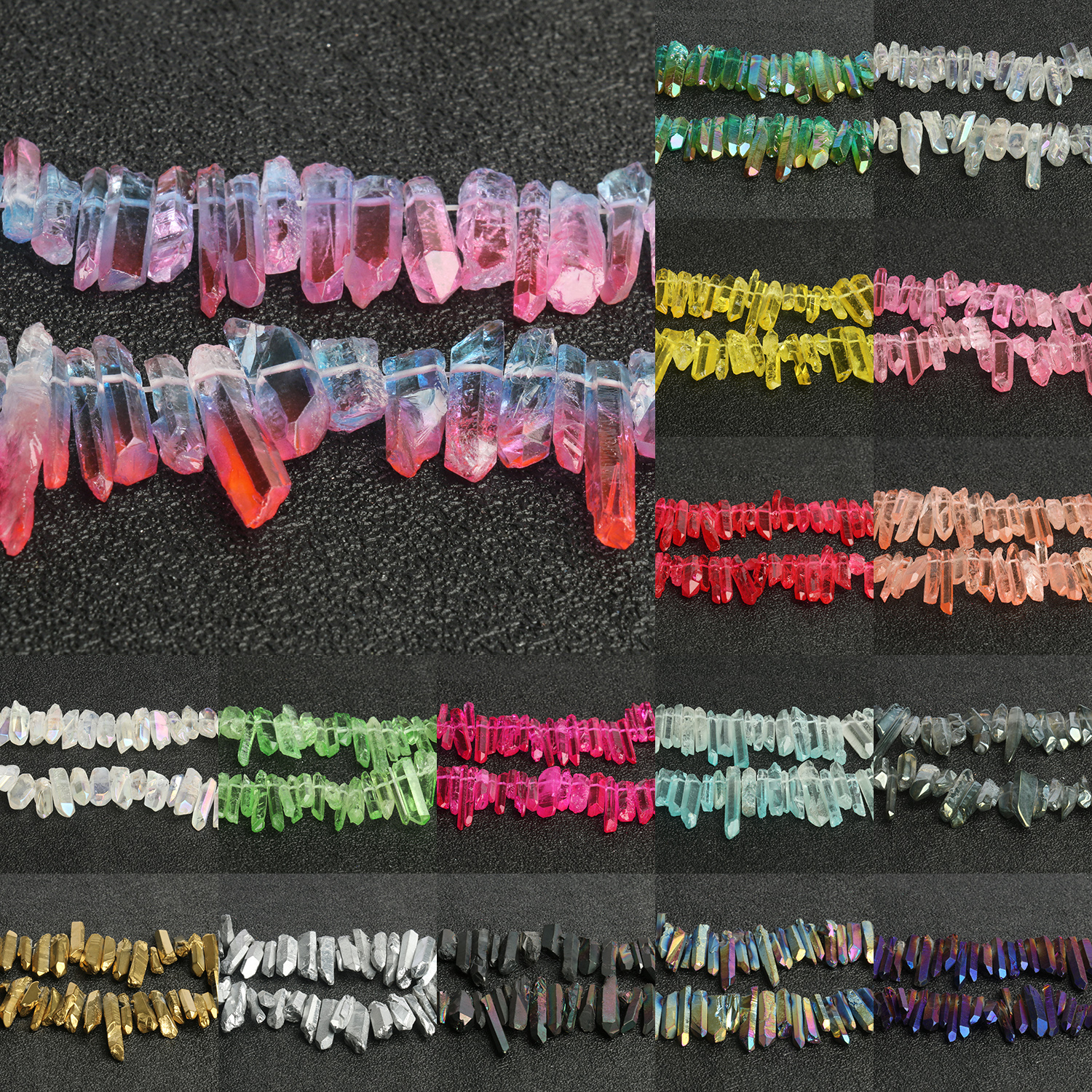 Cuentas de cristal de cuarzo Natural, gemas crudas de Color degradado, cuentas de punta suelta para fabricación de joyería, collar DIY, 10 Uds./20 piezas Uds./30 Uds.