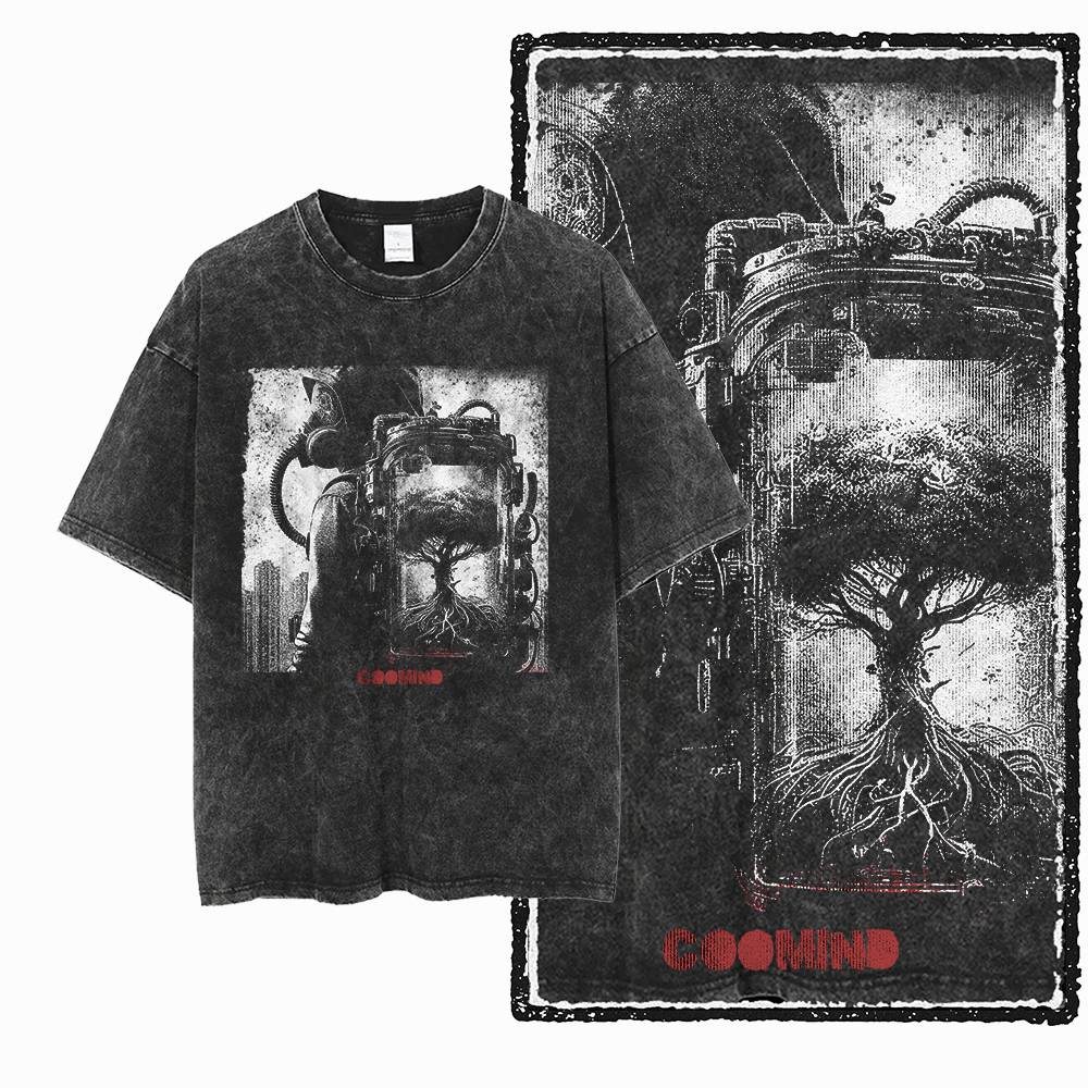 Camiseta masculina G24 exclusiva de algodão, tamanho grande, com estampa gráfica COOLMIND |   Camiseta Masculina O-neck Estilo Streetwear com Efeito Acid Washed