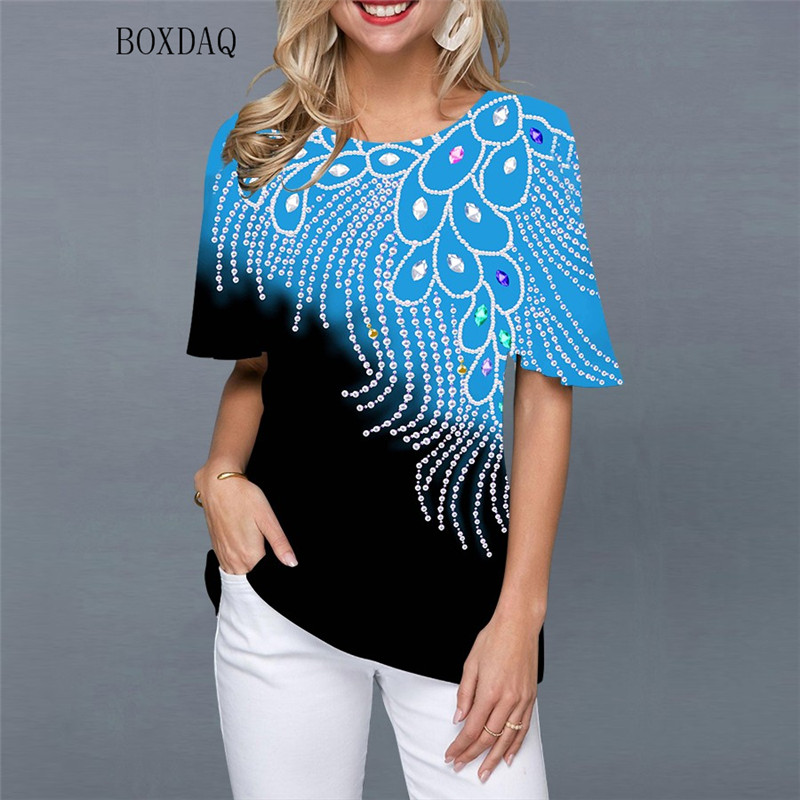 Moda 3D koszula z nadrukiem letnia koszulka z krótkim rękawem w stylu ulicznym damskie bluzki z okrągłym dekoltem kobiece koszule na co dzień Lady swetry topy