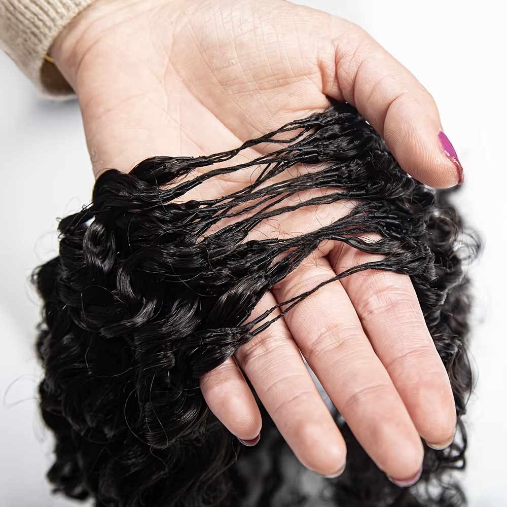 Estensioni per capelli umani con riccioli a spirale piccoli senza nodi, invisibili, pre-separati, per trecce all'uncinetto, effetto piuma, stile Pixie