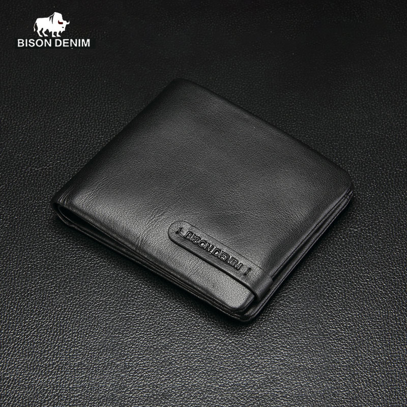 BISON DENIM Heren Portemonnee Lederen Billfold Slanke Koeienhuid Creditcardhouders Inserts Portemonnees Luxe Zakelijke Opvouwbare Portemonnee