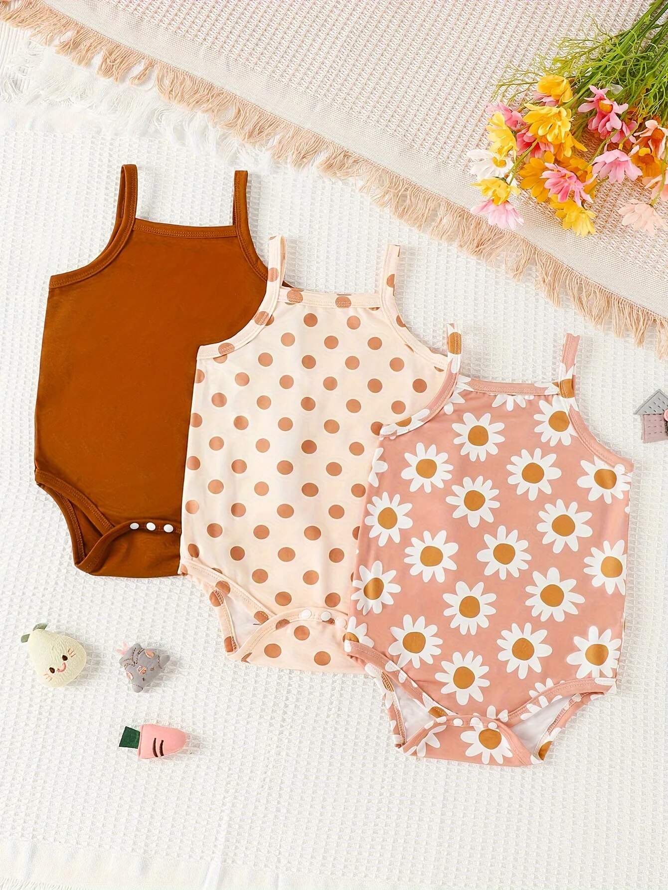 3 ペア/ロット夏の女の赤ちゃん新生児スリングカバーオール 3 ピースかわいい水玉模様の花柄クール通気性快適なカバーオール