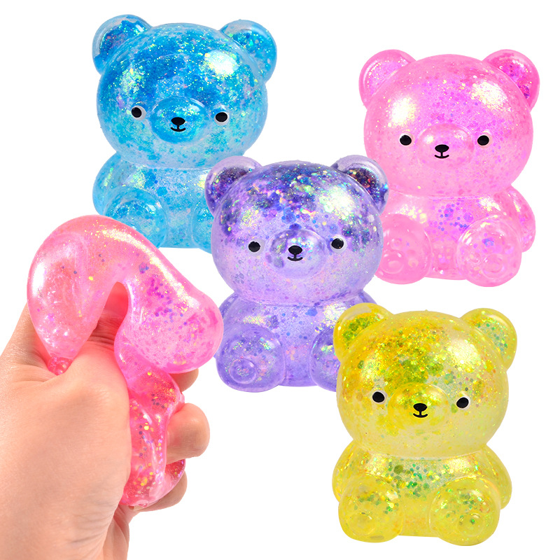 Jouet Fidget Ours en Peluche Squishy Scintillant Oursons Gommeux Needoh Petits Animaux Mignons Anti-Stress Jouet à Presser Décompression
