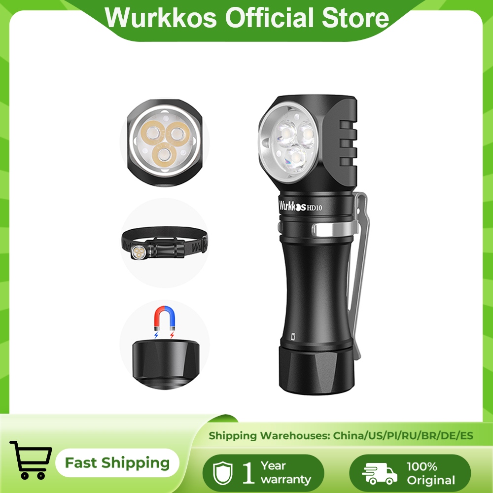 Налобный фонарь Wurkkos HD10, перезаряжаемый, 14500, IP68, Mini EDC, 1200 лм, 3 * 90 светодиодов CRI + 3 * светодиода RGB Aux, Anduril 2,0, фонарик для рыбалки и кемпинга