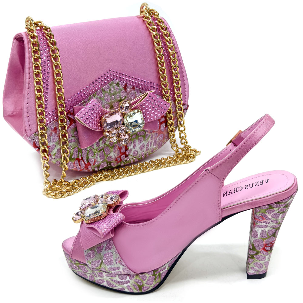 Doershow sapatos italianos rosa da moda com bolsa, conjunto de sapatos e bolsa de alta qualidade da Itália para casamento! SFW1-15