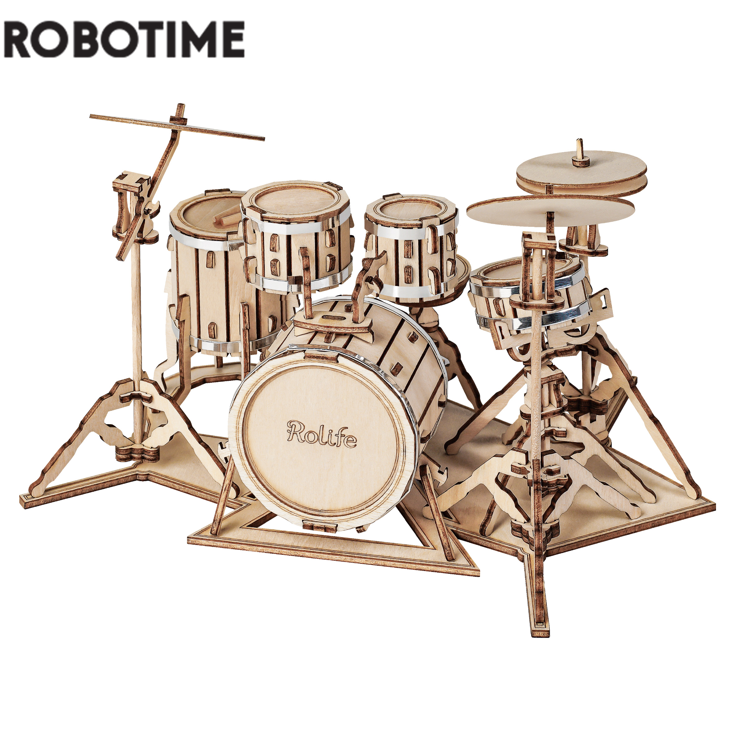 Robotime-instrumento Musical 3D para niños, rompecabezas de madera, juego de ensamblaje de tambor de saxofón, 4 tipos, Kit DIY, acordeón, violonchelo, juguete para regalo