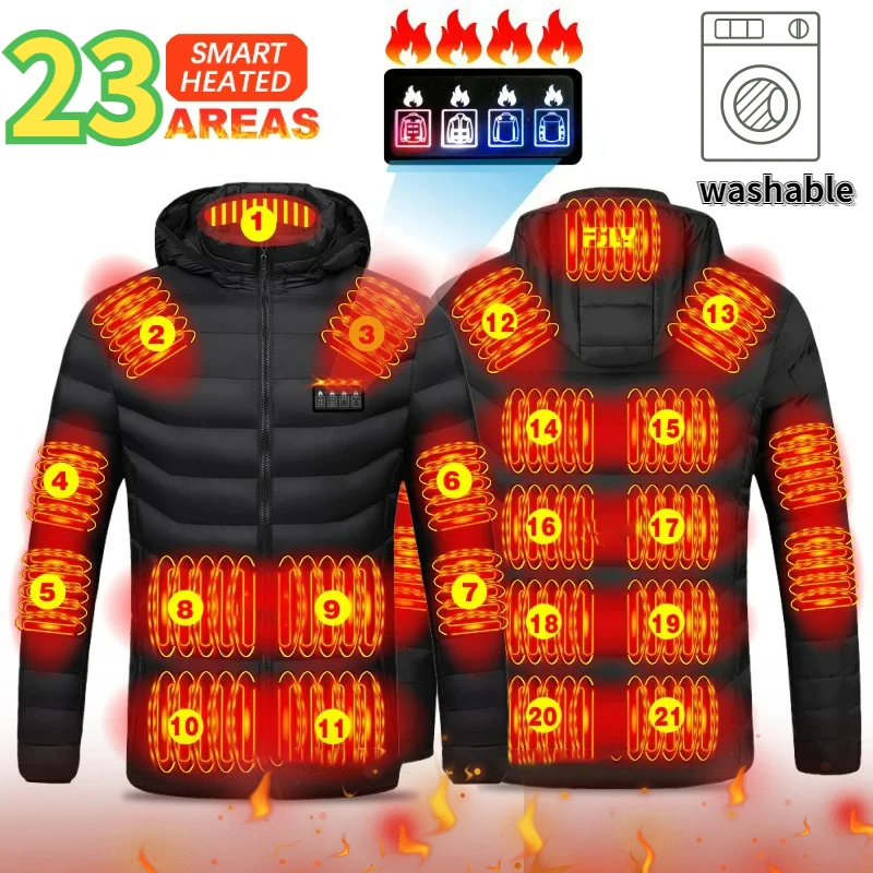 23 エリア加熱ジャケット綿の服軽量 USB 電気自己加熱ジャケット男性女性コートスキーキャンプ冬服