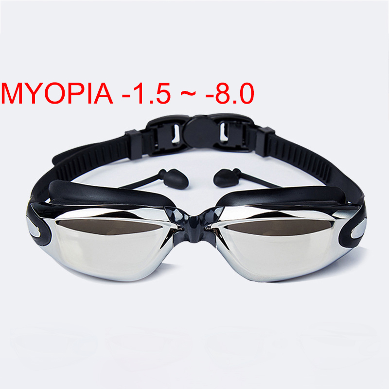 Homens mulheres miopia óculos de natação adultos profissional à prova dwaterproof água chapeamento anti nevoeiro uv piscina óculos ópticos tampões de ouvido