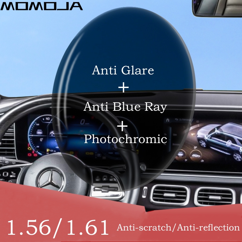 MOMOJA 1.56/1.61 Chameleon Driving Lens Anti-blue Ray Anti-glare Photochromic Lens Anti-scratch Anti-reflection HMC Lens 1 Pair