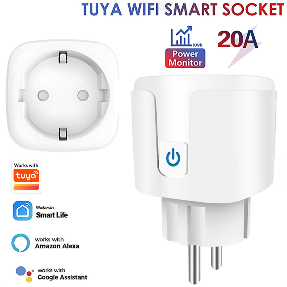 ใช้งานร่วมกับแอป Tuya Smart Life ปลั๊ก Wifi 20A ซ็อกเก็ตอัจฉริยะ EU พร้อมระบบตรวจสอบพลังงาน ควบคุมระยะไกล ใช้งานร่วมกับ Alexa และ Google Home
