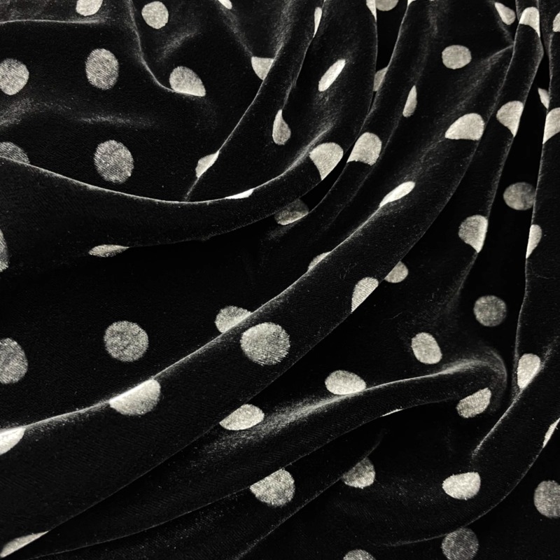 Velvet Clothing Fabrics Silk Mulberry  Base Cloth Black White Polka Dots High-quality Dress Cheongsam Top Pajama Fabric