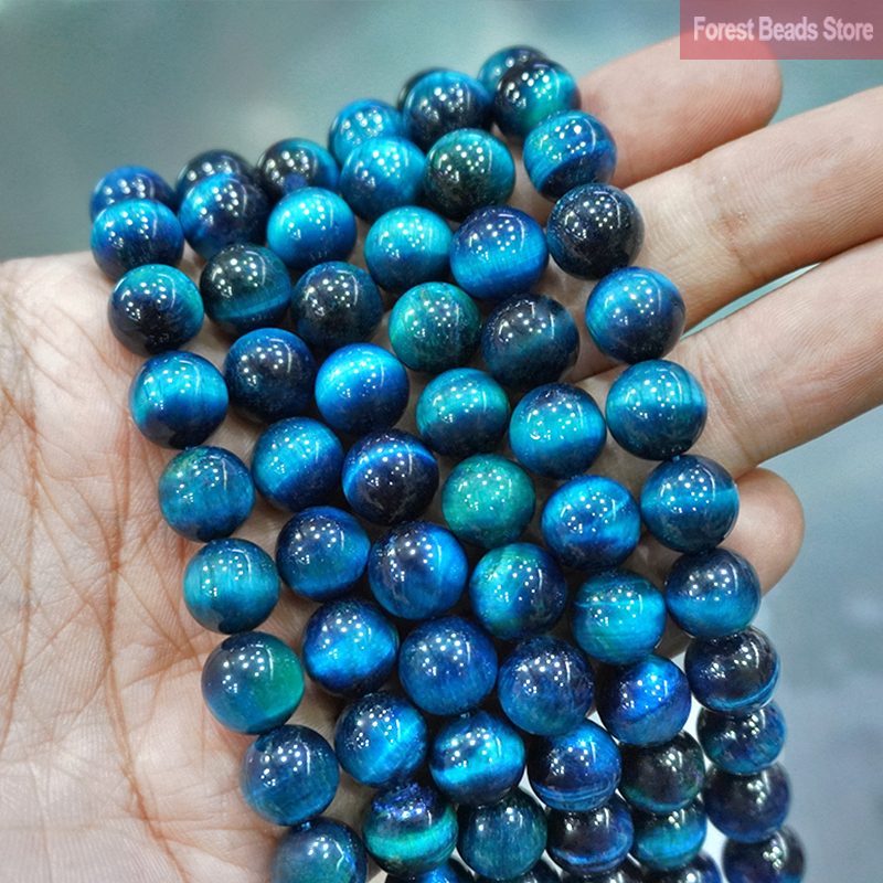 bijoux femme porte clé bracelet homme cadeau maitresse école  Perles rondes en pierre naturelle, bleu paon, œil de tigre, pour la fabrication de bijoux, 15 pouces, 6, 8, 10 et 12MM