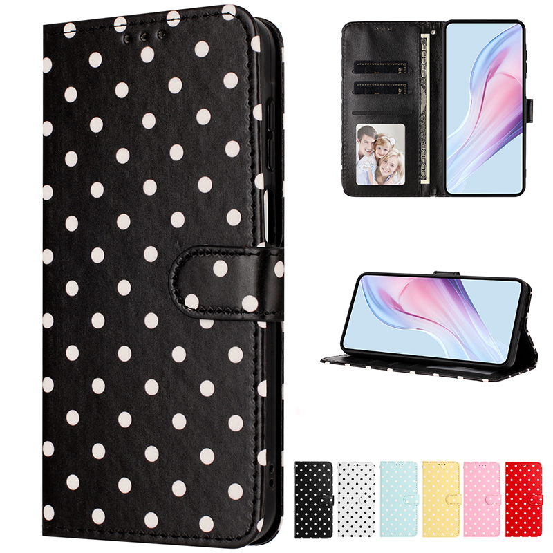 Custodia a portafoglio in pelle con vibrazione a pois per iPhone 17 ProMax Air 16 Pro E 15 Pro 14 Plus 13 MINI 12 11 Pro Max Cover