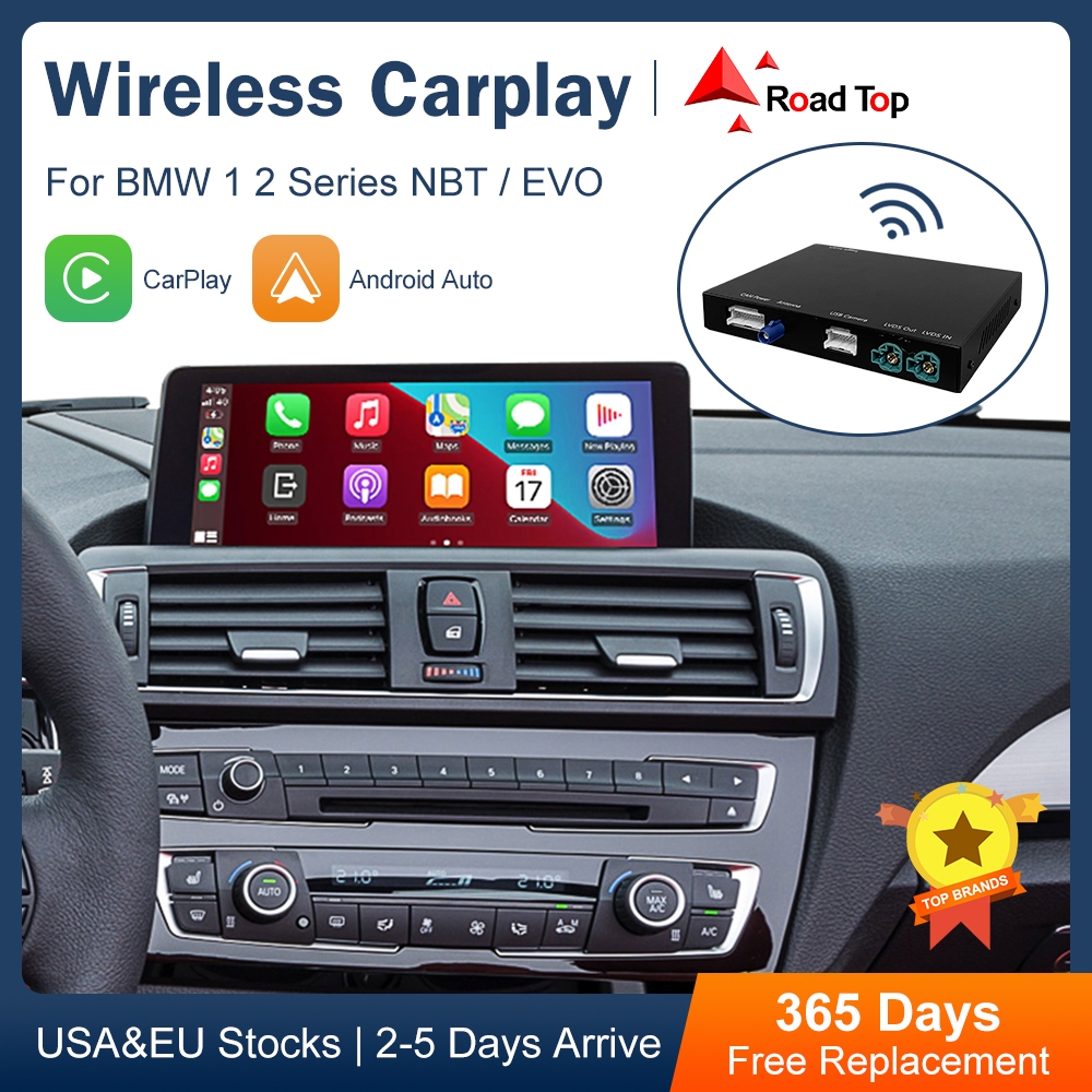 Road Top CarPlay inalámbrico para BMW, serie 1, 2, F20, F21, F22, F23, F45, 2011-2020, NBT EVO con funciones de reproducción de AirPlay Mirror Link