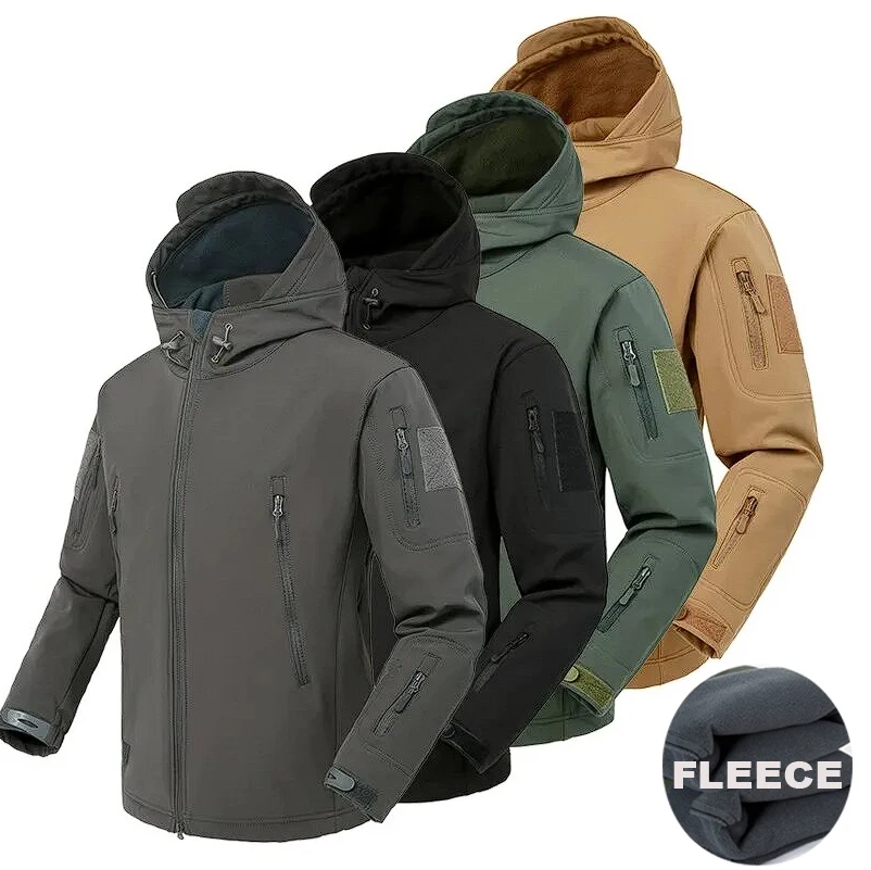 Jaket Bulu Kargo Hangat Musim Dingin Musim Gugur Pria Jaket Luar Ruangan Tahan Angin Tudung Militer Kulit Hiu Mendaki Berkemah Mendaki Taktis