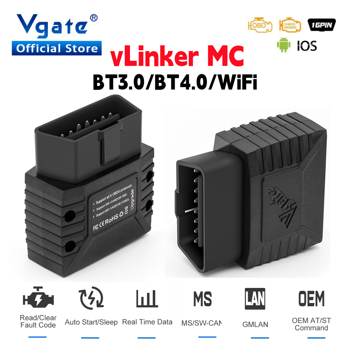 Vgate VLinker MC+ ELM 327 V2.2 OBDII Bluetooth 4.0 Skaner Samochodowy OBD2 WiFi Narzędzie Diagnostyczne ELM327 OBD 2 ODB2 Bimmercode