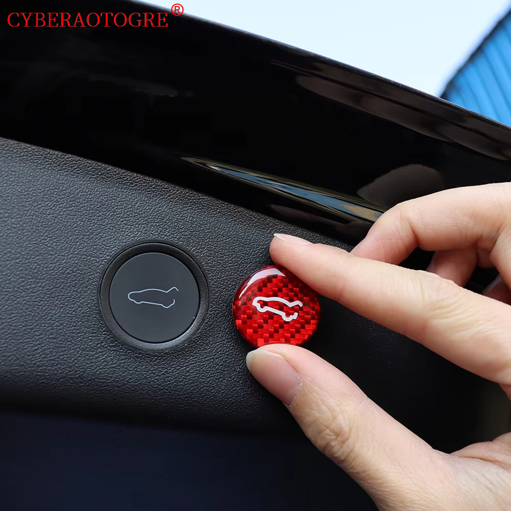 Per Tesla Modalità 3/Y 2021-2025 In Fibra di Carbonio Tronco Posteriore Interruttore Pulsante Prompt Adesivo Modello Y Juniper Trim Tuning adesivo Accessorio