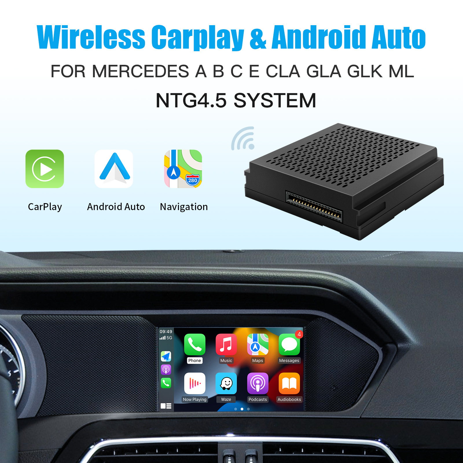 CARABC Draadloze Carplay Geschikt Voor Mercedes Benz A B C E CLA GLA GLK ML Sprinter NTG4.5 Becker Module Android Auto Navigatie