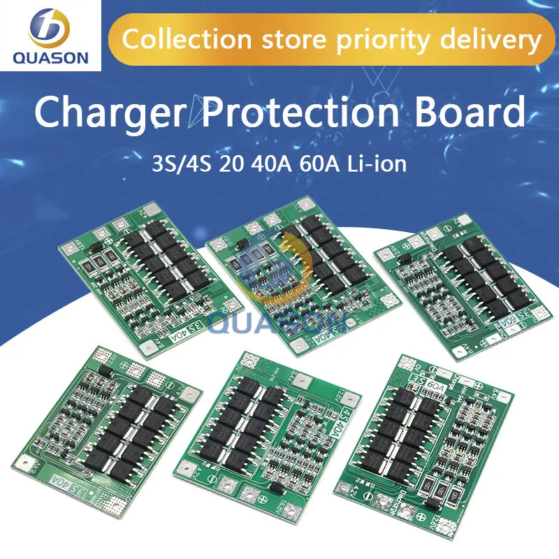 Cargador de batería de litio, placa de protección para motor de taladro, mejora el equilibrio, 11,1 V, 12,6 V/14,8 V, 16,8 V, 40A, 60A, 3S, 4S, 18650 BMS