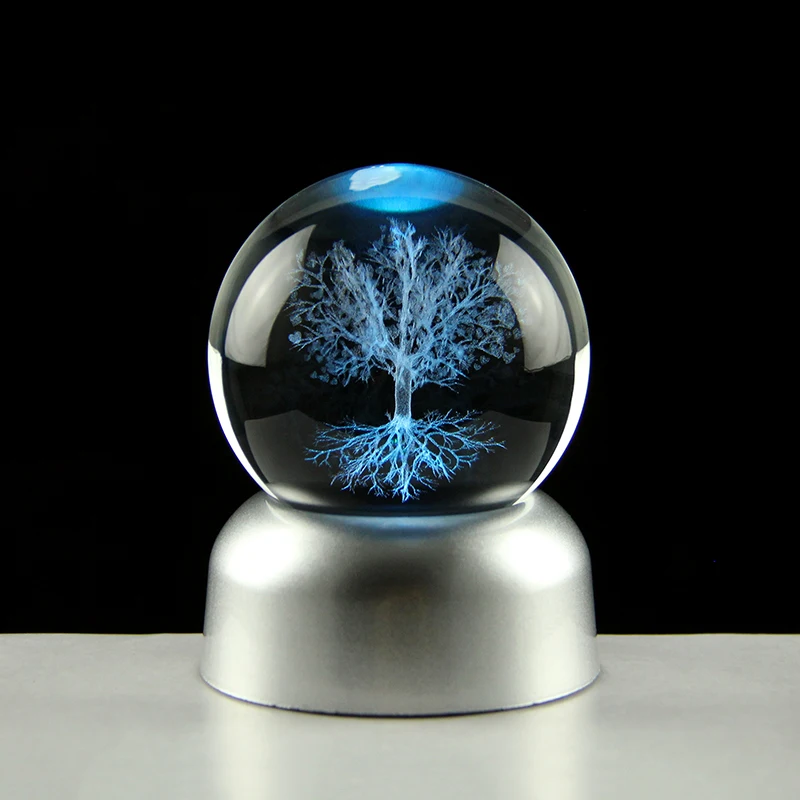 3D Tree of life Crystal Ball Model Laser Engraved Glass Sphere Plant Life Tree Globe Home Decoration Souvenir Gift