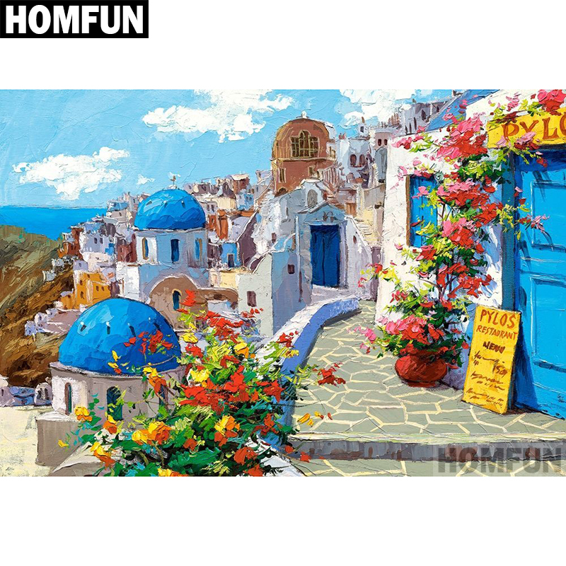 HOMFUN pełne kwadratowe/okrągłe wiertło 5D obraz diamentowy DIY "morskie miasto" haft Cross Stitch 5D wystrój domu prezent A04097