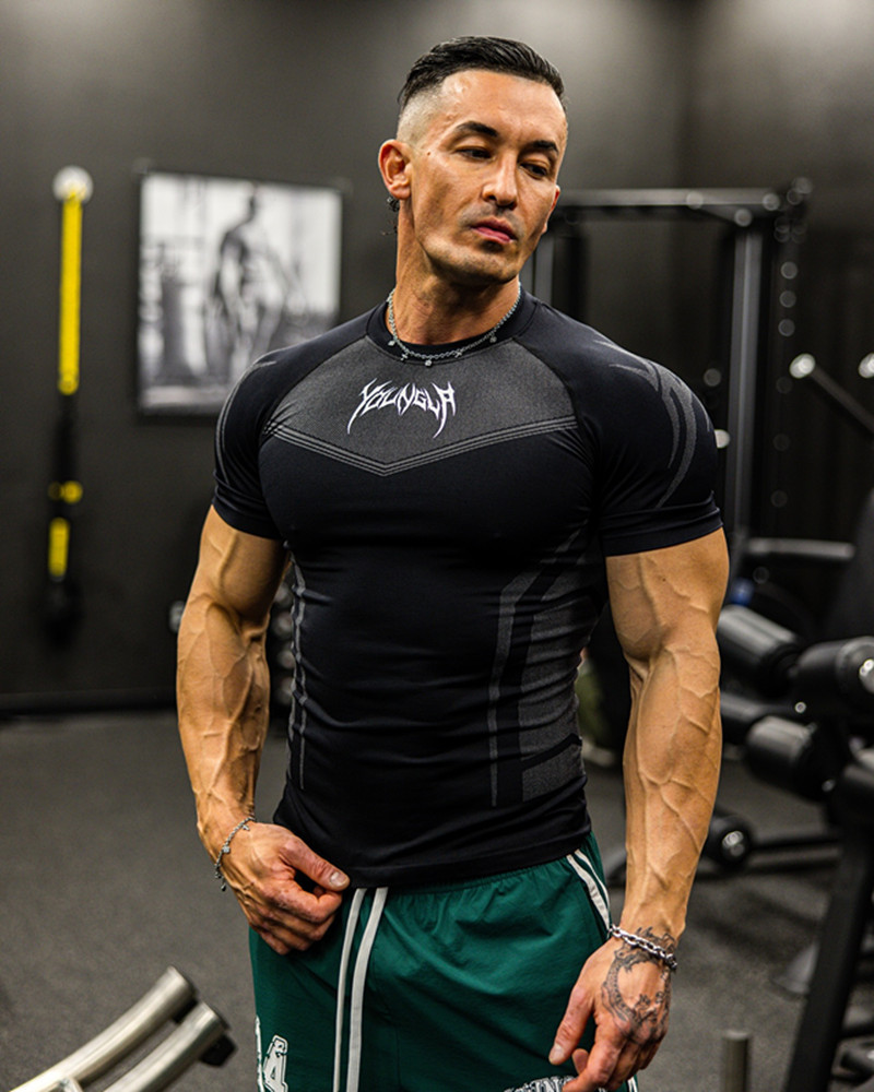 Camiseta de Compressão Masculina de Manga Curta com Estampa Tribal, Tops para Treino, Respirável, Secagem Rápida, Camada Base Atlética para Treinamento na Academia