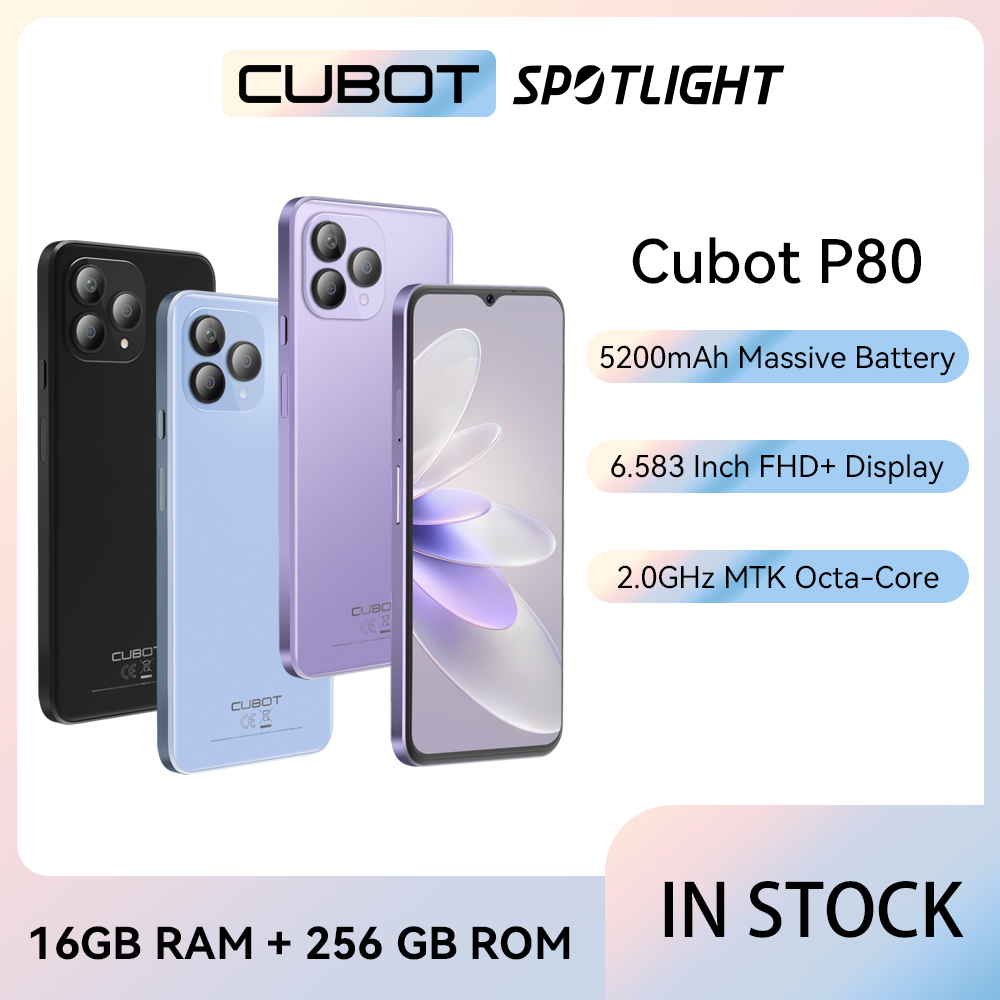 Cubot 글로벌 버전 안드로이드 스마트폰 P80, 안드로이드 13 휴대폰, 8GB RAM, 256GB/512GB ROM, NFC, 6.583 인치 대형 화면, 48MP 카메라