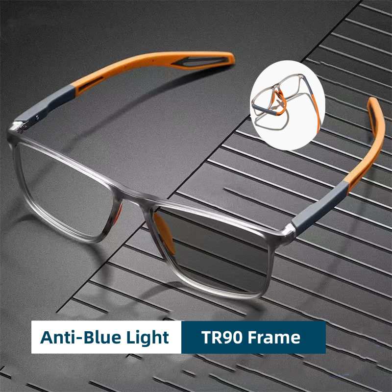 Nova tendência tr90 óculos esportivos anti-luz azul óculos fotocromáticos para homens dobradiça de mola flexível óculos ópticos