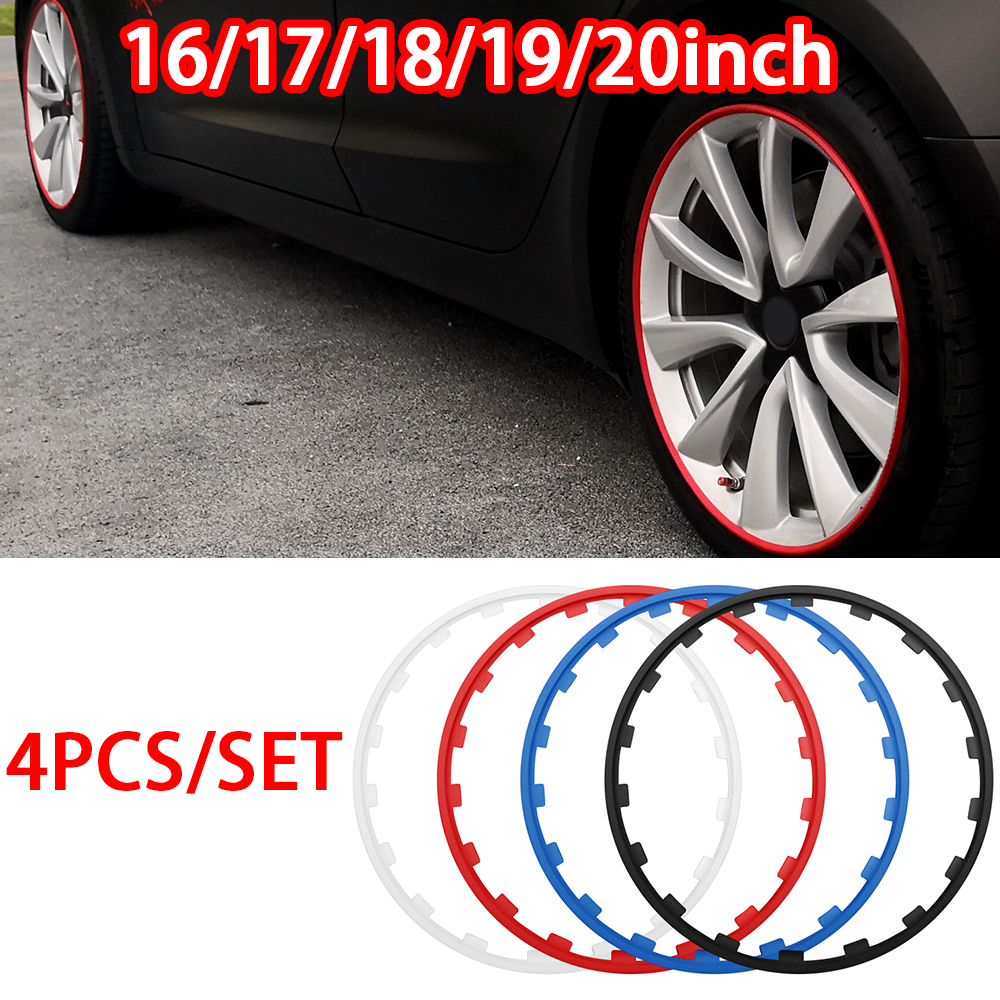 16/17/18/19/20 polegadas 4 pçs protetor de aro da roda do veículo do carro pneu guarda anel tira decoração automática para tesla modelo 3 y x s 2017-2023
