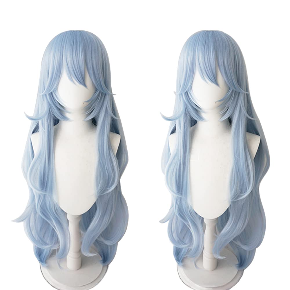 Rei Ayanami Peluca de personaje de disfraz de Anime, pelo sintético ondulado largo, azul claro, fiesta de Cosplay