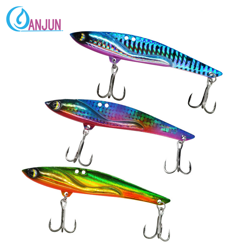 4 pièces VIB leurre de pêche 23g 35g gabarit en métal coulant grande lame longue fonte triple crochets Spinner cuillère VIBRATION attirail Pesca appât dur
